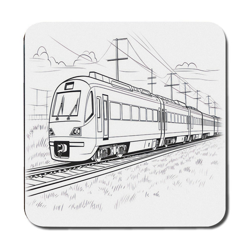Train Themed Placemat Coaster Set With Railway Illustration