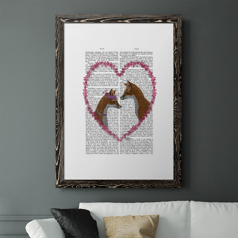 Filion Foxes dans un cœur rose, H 37,5 po x l 27,5 po x P 1 po, Cadre noir