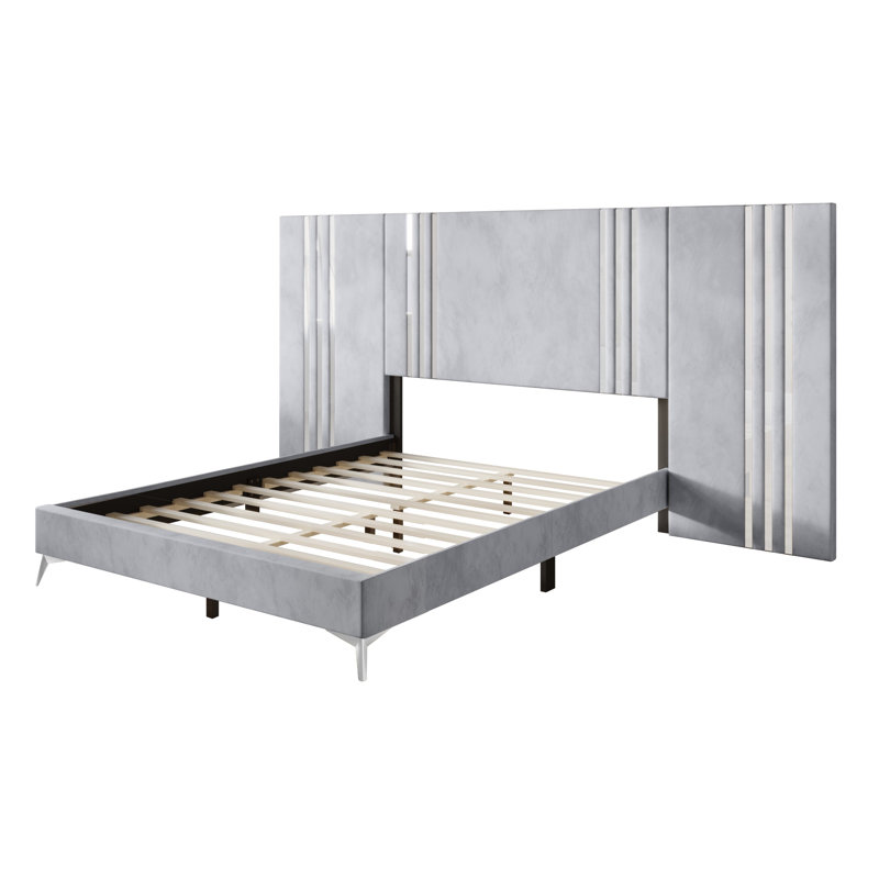 Blus Upholstered Bed, King, Light Gray