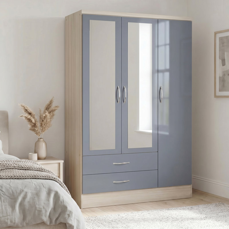 Cascio 3 Door Wardrobe, Grey Gloss/Light Oak Effect Veneer