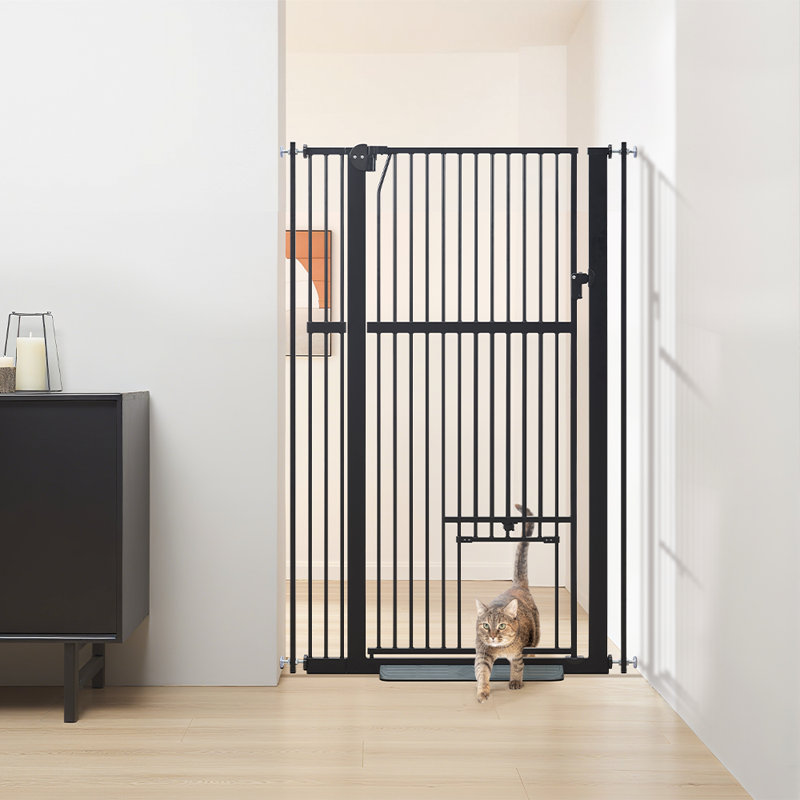142cm Pressure-Fit Pet Gate with Cat Door, Fits 79-104cm Wide Openings, 79-95cm W, Black