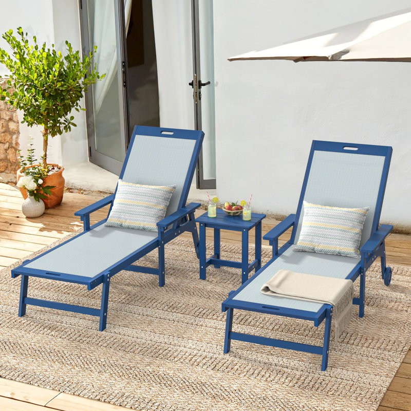 Chaise longue d'extérieur et de piscine 63,2 po L (ensemble de 2), Dark Blue, 2