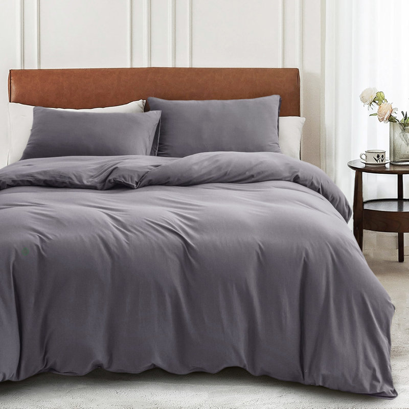 HOME BEDDING Jersey Cotton Duvet Cover Set, Queen Duvet Cover + 2 Standard Shams, Dark Gray