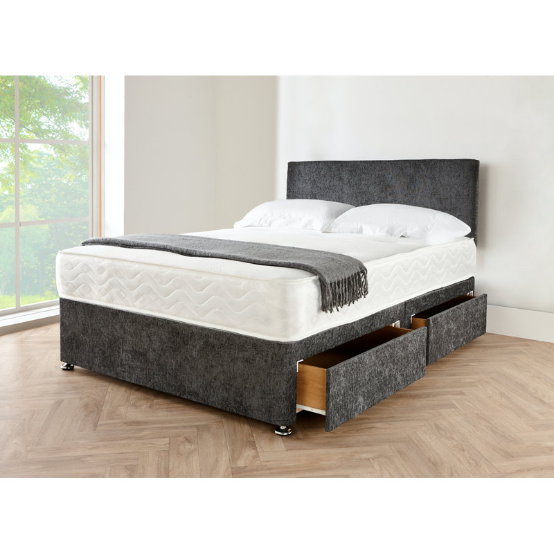 Kalopanagiotis Upholstered Divan Bed with Mattress, Grey Linen, 160 x 220cm
