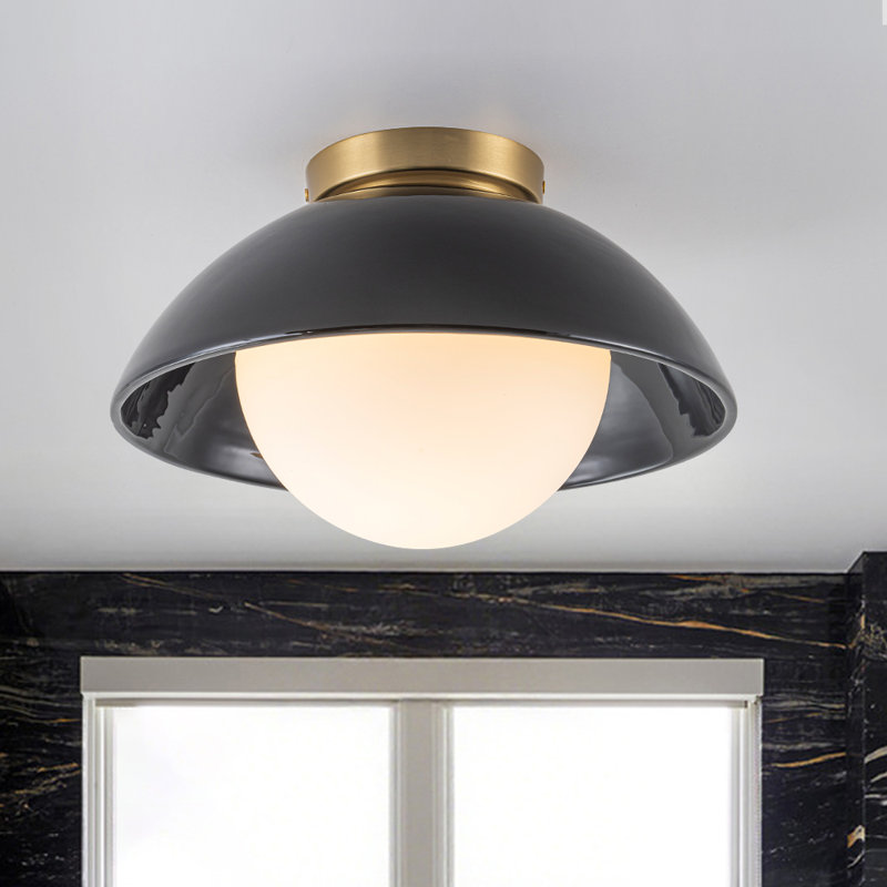 1-Light Ceramic Semi-Flush Mount, Black