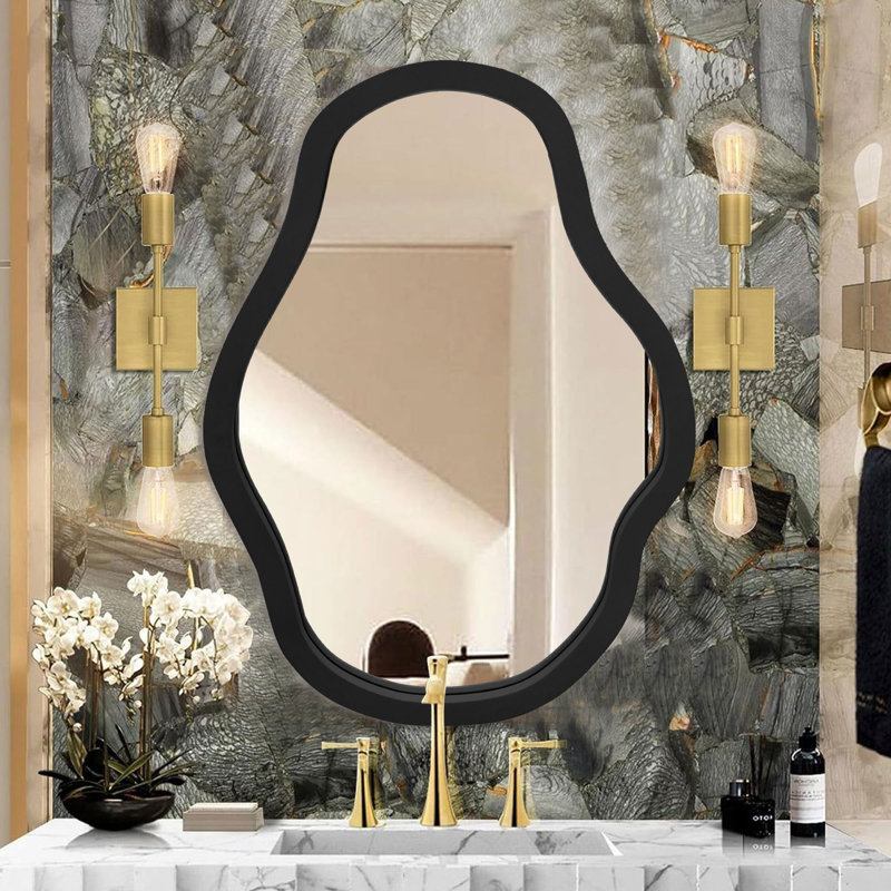Wood Asymmetrical Mirror, Black