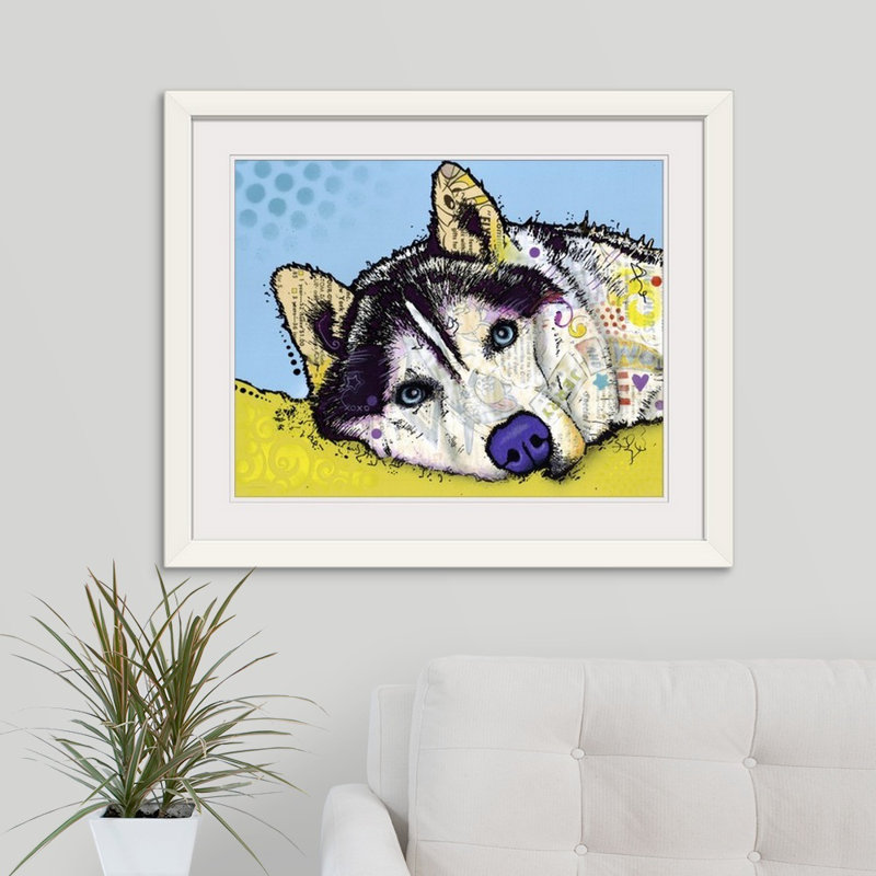«Husky sibérien» par Dean Russo - reproduction, Cadre blanc, H 24 po x l 28 po x P 1 po