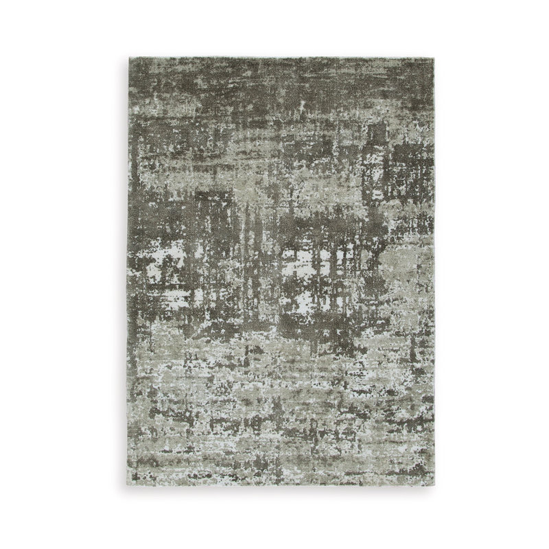Monty Area Rug, Abstract Pattern, Gray, Ivory Polyester, Cotton Back, Rectangle 5' x 7'