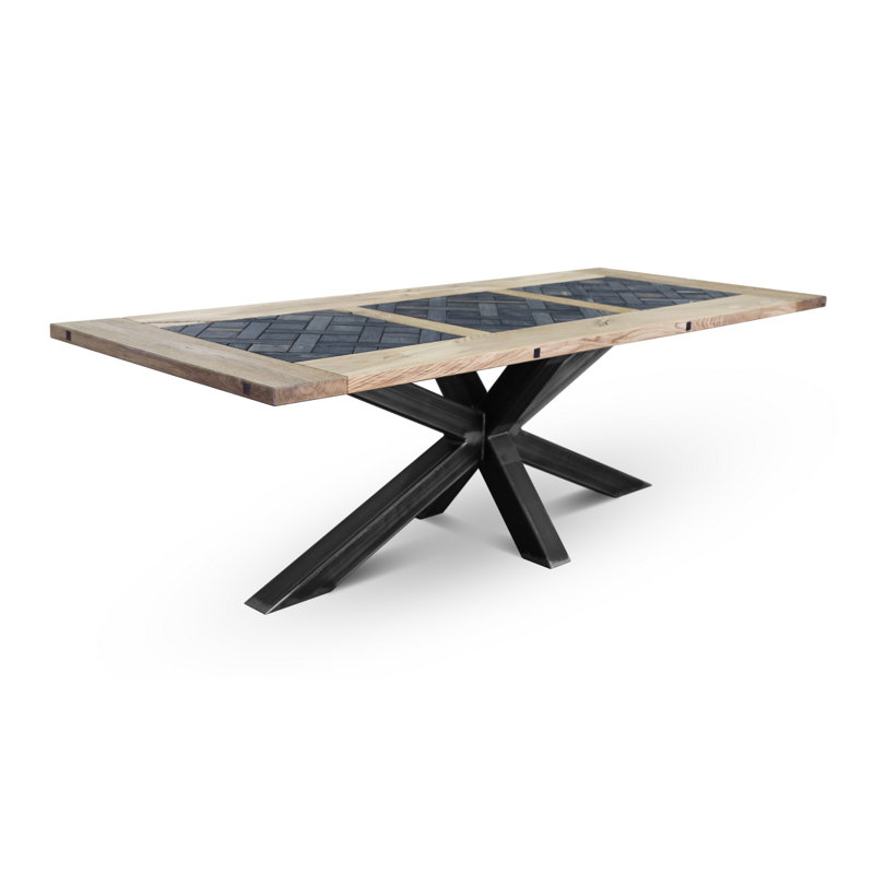 Oak Solid Wood Top Metal Base Dining Table