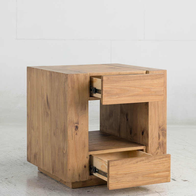 Table de bout rectangulaire avec plateau en chêne - pratique et élégant, plateau de rangement sur roulettes avec 4 roues en chêne et 2 tiroirs ouverts pour plus de polyvalence