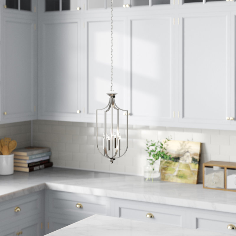Lemond 4 - Light Dimmable Lantern Geometric Chandelier, Brushed Nickel