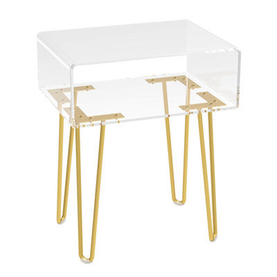 Clear Acrylic Nightstand with Tripod Metal Legs