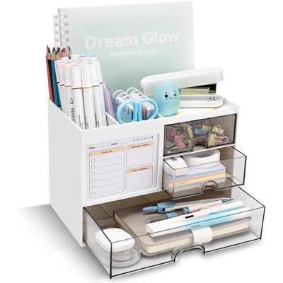 White Desk Organizer With 3 Drawers & 8 Compartments