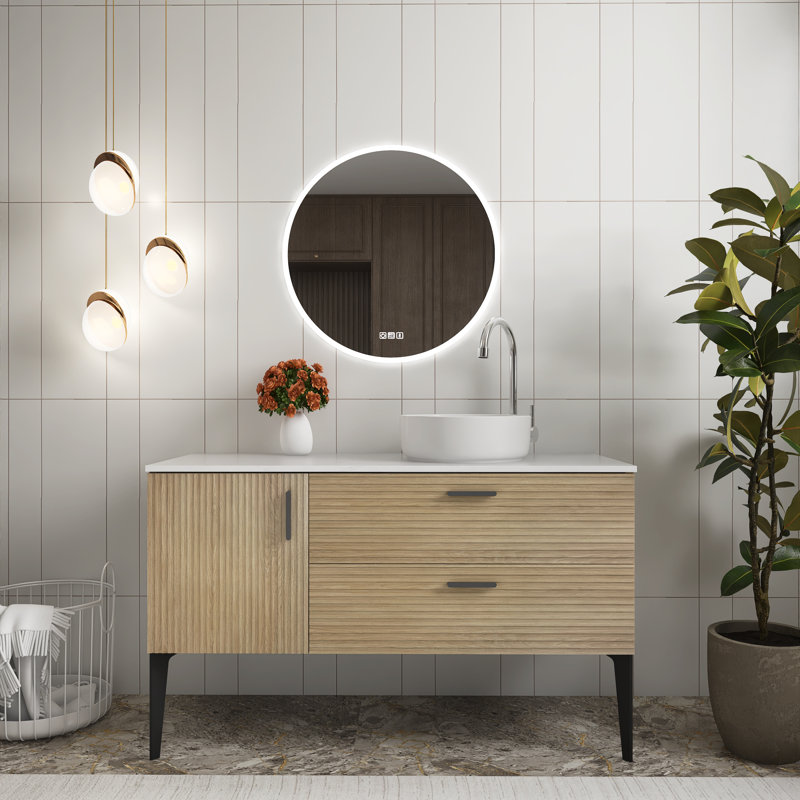 Meuble-lavabo autoportant 48 po avec plateau en chêne naturel 48 po