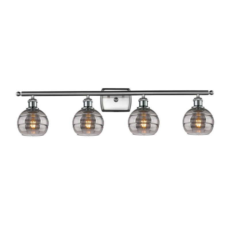Éclairage pour meuble-lavabo à 4 lumières à intensité variable Chartoff, Gris fumée clair, Nickel satiné brossé