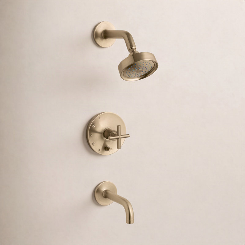 Purist® Rite-Tub and Shower Faucet, Vibrant Brushed Nickel, Scroll Handle
