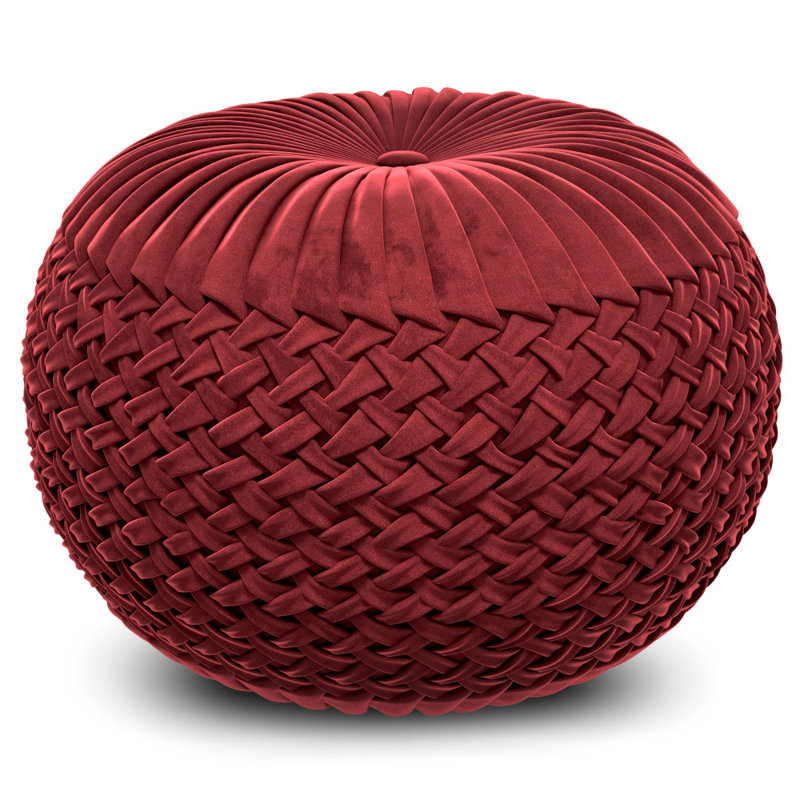 Deep Berry Velvet Round Tufted Pouf
