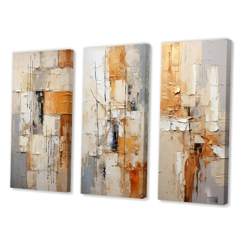 Abstraction géométrique - ensemble d'art abstrait de 3 pièces, Toile tendue, H 20 po x l 36 po
