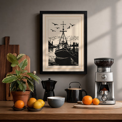 Moored Tugboat Vintage - Framed Print