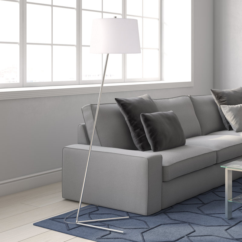 Lampe sur pied inclinée avec abat-jour en tissu Moriarty, Nickel