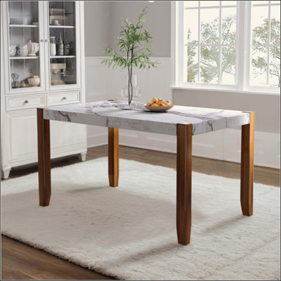 Modern Faux Marble Dining Table, Rectangular Kitchen Table with Sturdy Rubber Wood Legs, Easy Clean & Assembly