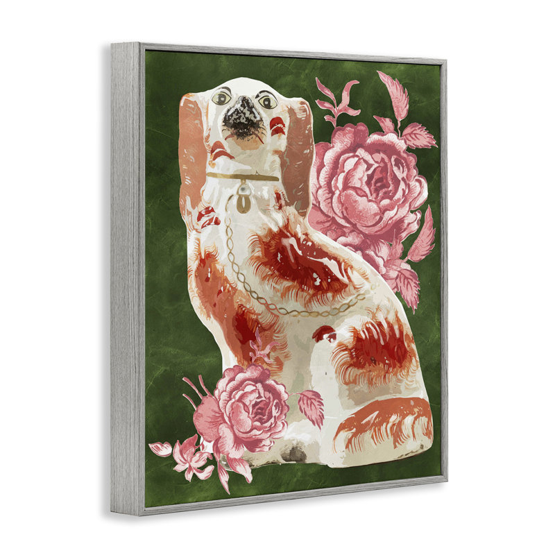 Épagneul antique avec rose, estampe numérique, design par Lil 'Rue, H 14 po x l 11 po, Estampe numérique Farmhouse