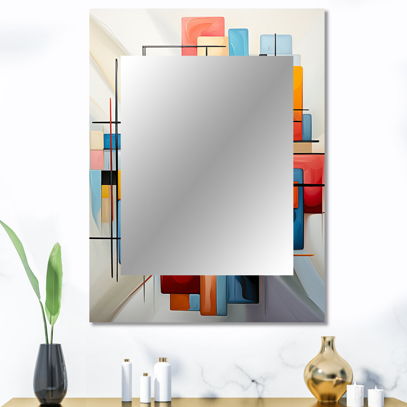 Geometric Abstraction Composition III - Geometric Decorative Wall Mirror, Modern Mirror, Printed Metal Art, 40" x 30"