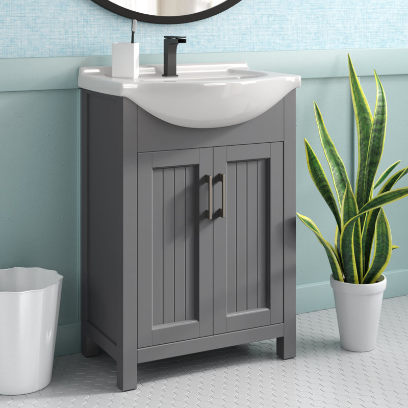 Boesch 24" Single Bathroom Vanity with Ceramic Top, Gray