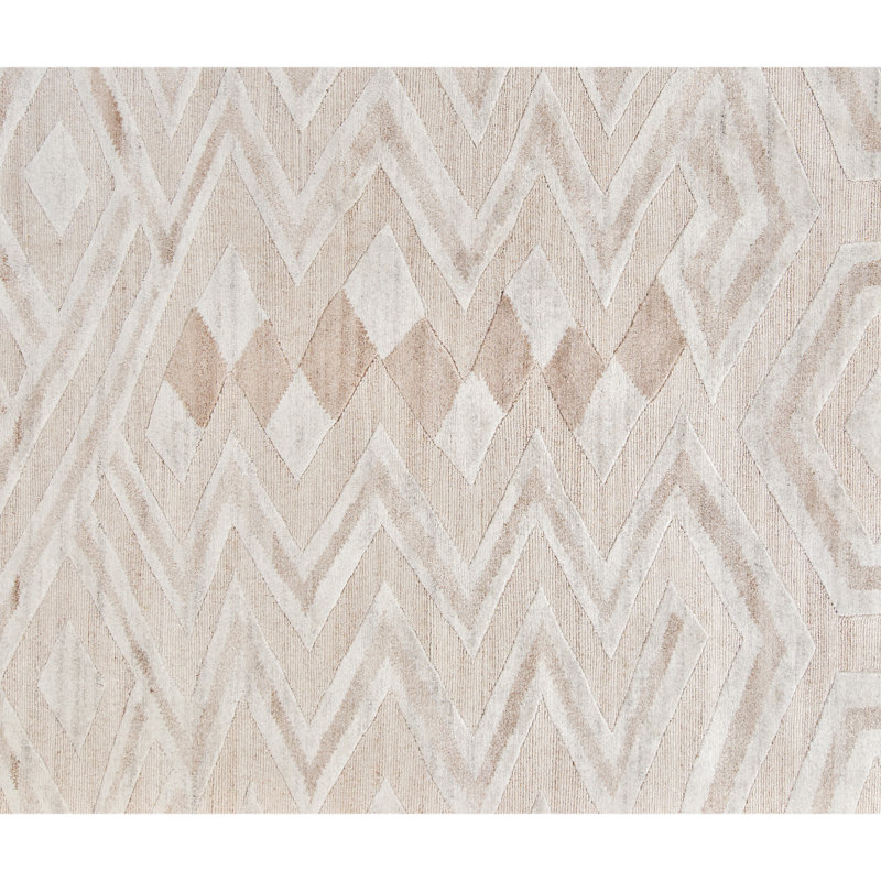 Tapis beige noué à la main de haute qualité, Rectangle 6 pi x 9 pi