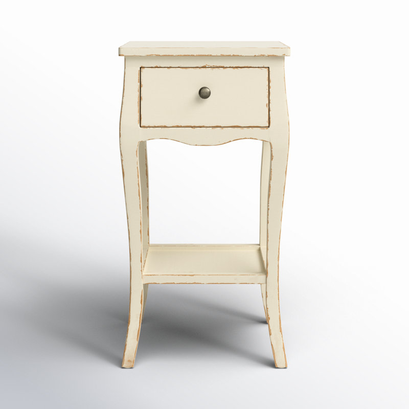 Radikha Solid Wood End Table with Storage, Vintage Cream