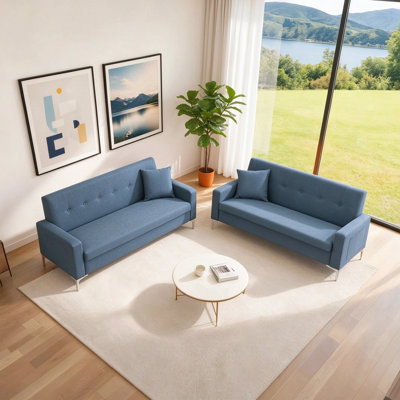 57 Inch Double Sofa with Storage, Practical Stylish Couch （2-piece set） for Living Room Apartment Home Office, Gray 