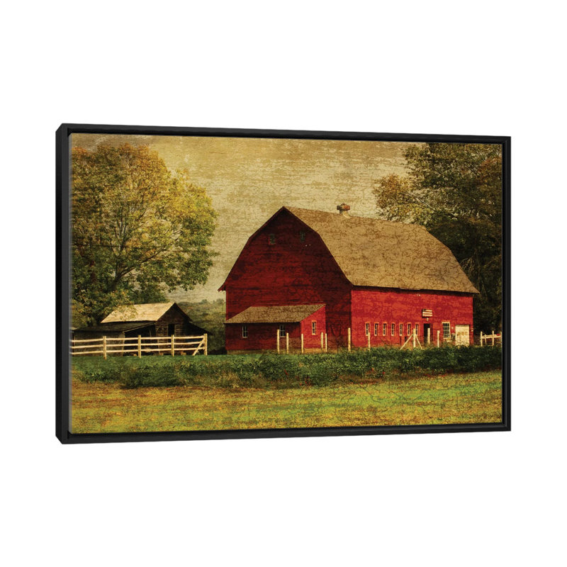 «Grange», Tee Studios, «Red Barn», impression sur toile, H 18 po x l 26 po x P 1,5 po, Toile avec cadre noir, Pas de tapis