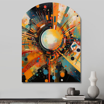 Orange Retro Vibe Background IV - Arch Abstract Geometric Metal Wall Art, Asymmetrical Metal Wall Sculpture Print