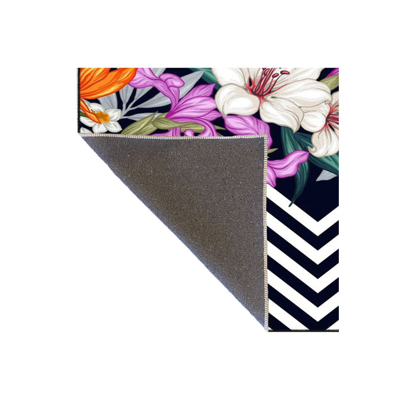 Tapis décoratif à rayures croisées à motif floral croisé, Carré 3 pi 3 po