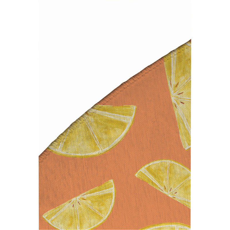 Summer Lemon Outdoor Rug, Round 5'