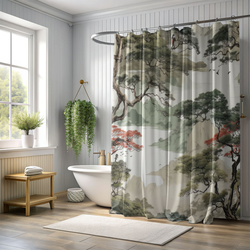 Asian Wilds - Rideau de douche Premium, H 74 po x l 71 po
