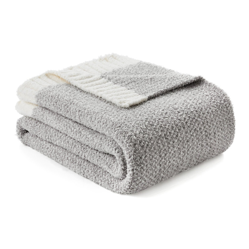 Jeté tricoté réversible Heather Knit, Gris, L 60 po x l 50 po