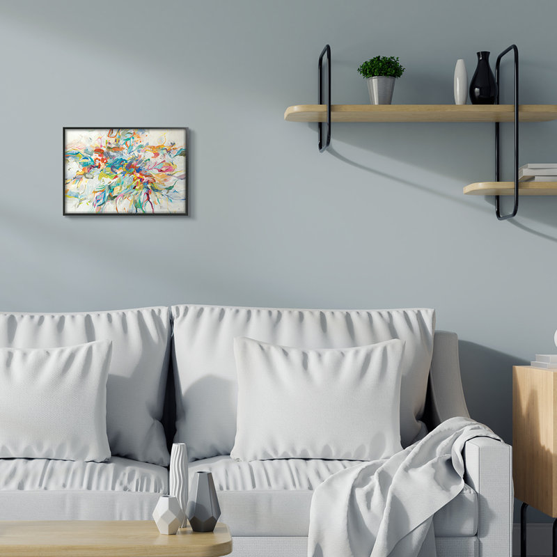 «Exciting Tropical Shapes Abstraction Blue Red Pop» par Lisa Ridgers - impression, Giclée encadrée noir minuit
