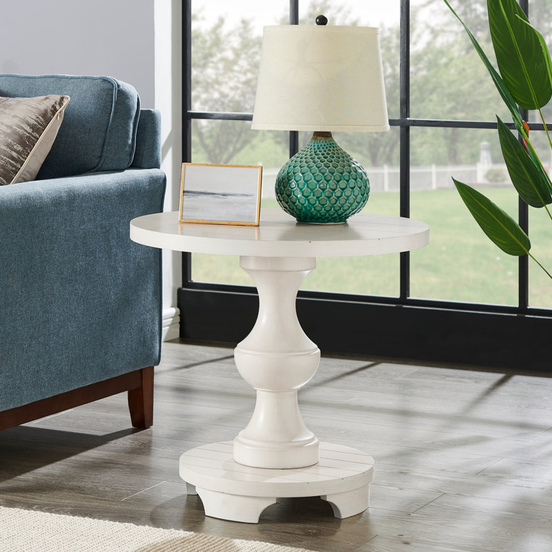 Caesar Traditional Round Pedestal End Table, White