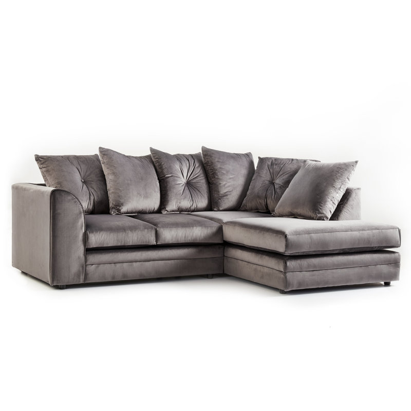 Devonte 5 Seater Velvet Corner Sofa , Right Hand Facing, Charcoal