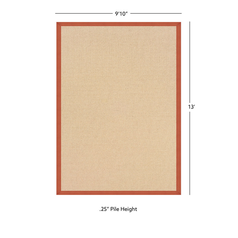 Nannette Handmade Light Beige Berber with Burnt Orange Cotton Border Made in the USA Area Rug, Rectangle 9'10" x 13'