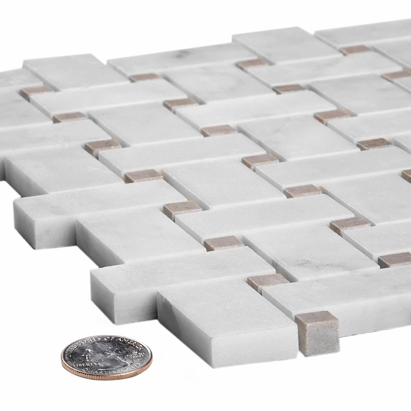 12" x 12" Natural Stone Basketweave Mosaic Wall & Floor Tile, White Beige