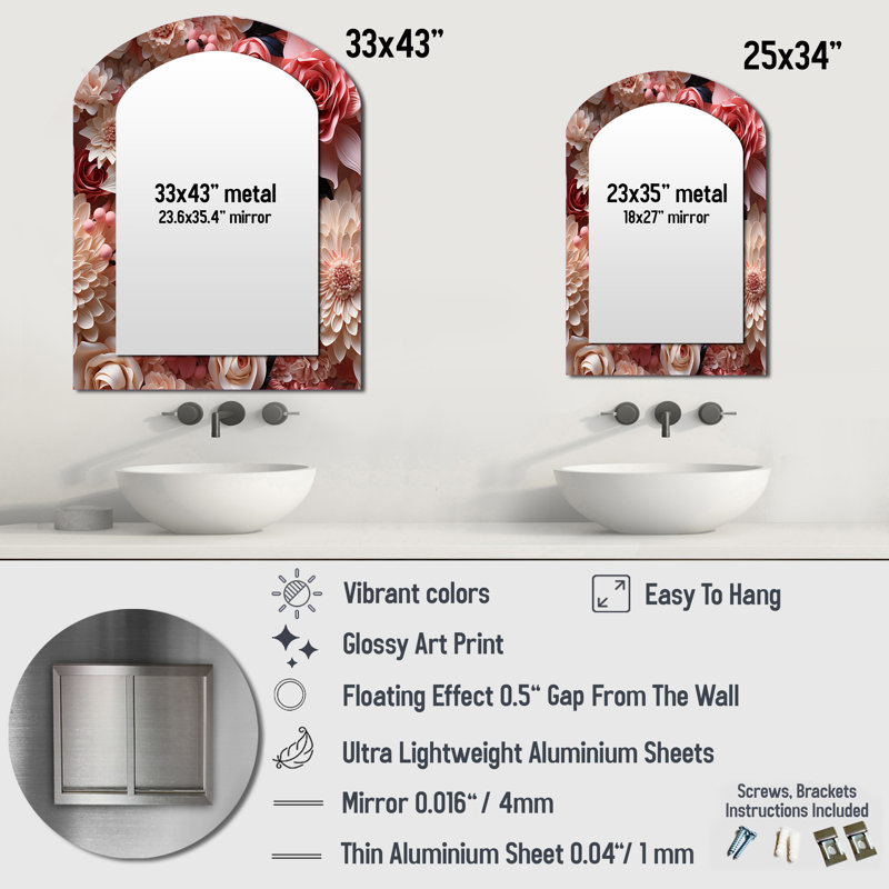 Miroir mural rose et blanc, 43 po x 33 po