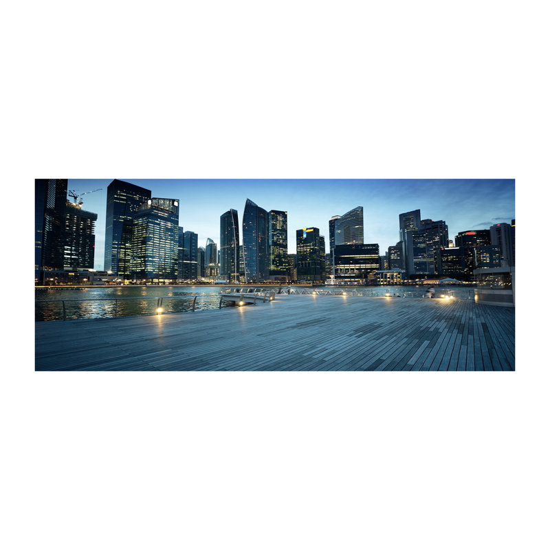 Singapore By Night - No Frame Print on Canvas, 50cm H x 125cm W x 2cm D, Canvas