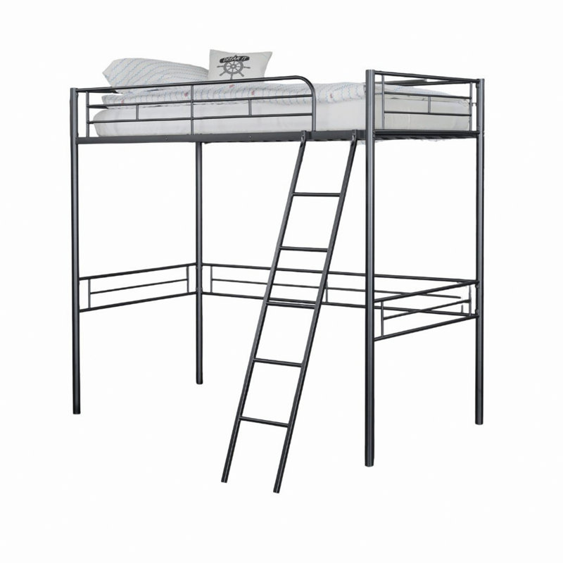 Lit mezzanine en métal de style contemporain avec échelle, Noir