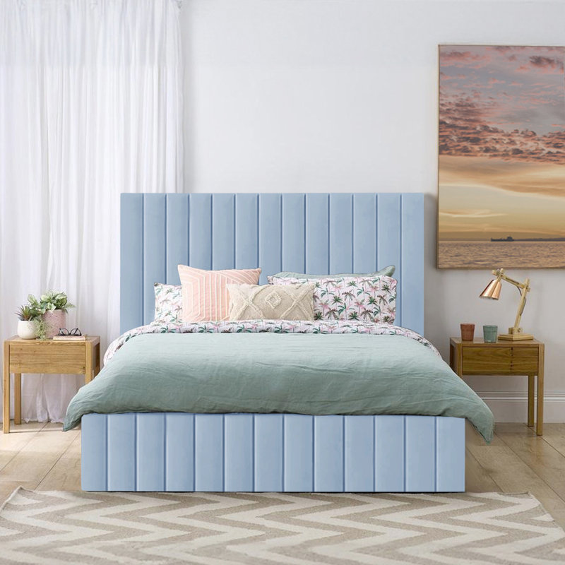 Janae Upholstered Ottoman Storage Bed, Double (4'6), Sky Blue