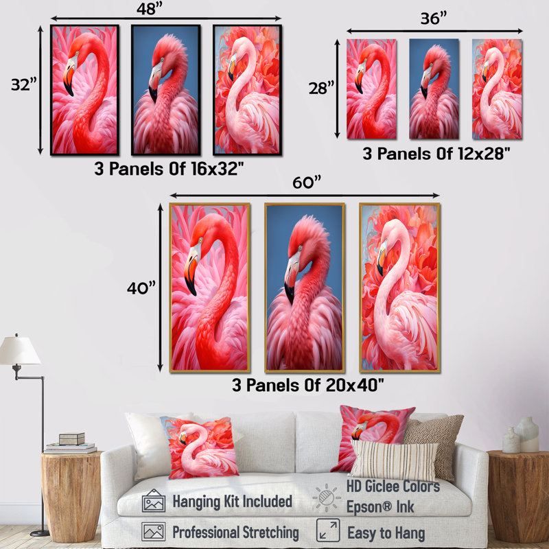 Ensemble de salon mural Theophania - Flamingo, H 28 po x l 36 po, Cadre flottant blanc