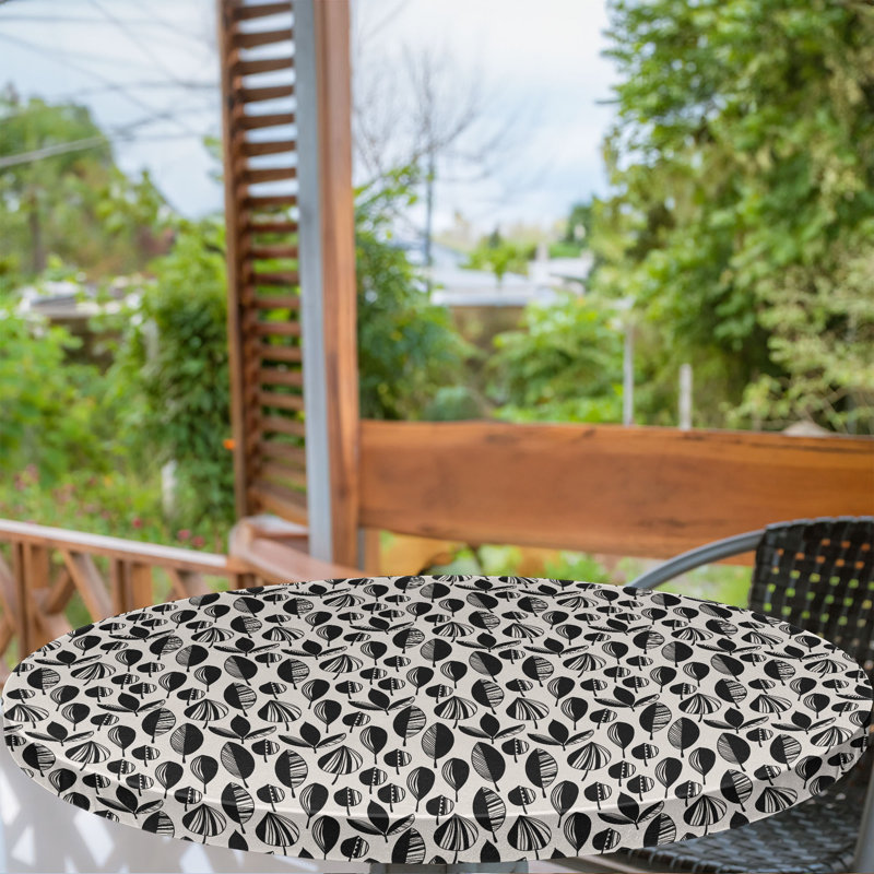 Mercer41 Vintage Fitted Round Tablecloth Diameter Charcoal Grey Eggshell, 64.17" Round