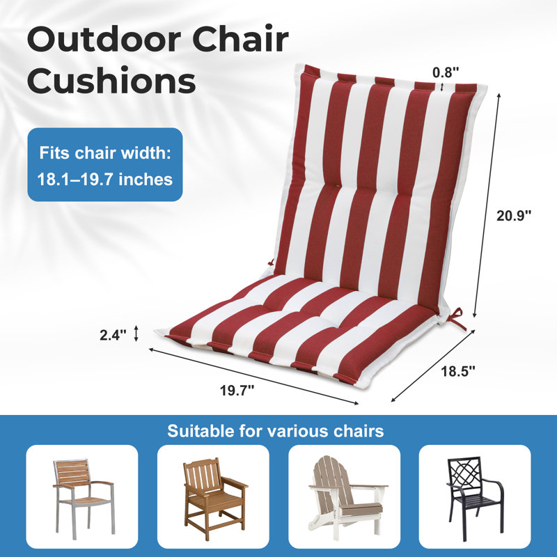  Outdoor Tufted Chair Cushions Set of 2, 39 x 20 x 2.4 Inch, Red , 19.7" W x 18.5" D