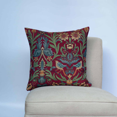 Manor Garden Tapestry Cushion in Red